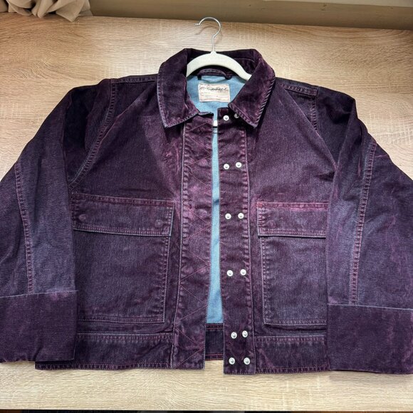 New Free People We The Free Suzy Flocked Denim Jacket Small Purple - Picture 3 of 9